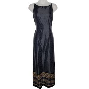 Vintage 90s Y2k All That Jazz Maxi Dress Satin Sleeveless Slit Column 7 / 8